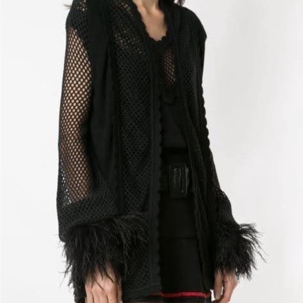 Elegant Black Feather-Trimmed Sweater Andrea Bogosian real feather